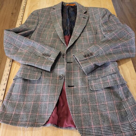 Tallia Wool Plaid Blazer pockets 19" P2P 27" long lined 3 button cuff - Picture 4 of 13